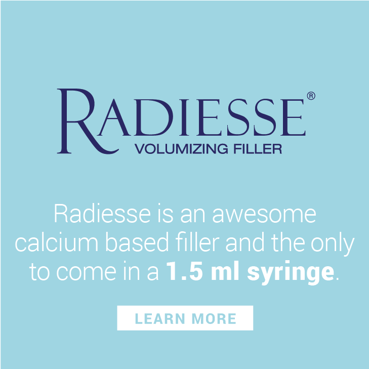 Radiesse is a bio-degradeable calcium based dermal filler that immediately replenishes lost volume and stimulates the production of your own natural collagen! Radiesse also is the only filler to come in 1.5 ml Syringes, so you get 3 ml’s for the price of 2 ml’s!!!